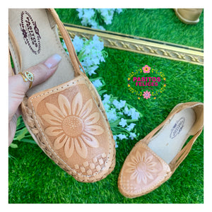 Imprinted Girasol - Sunflower Light Tan Tooled Leather