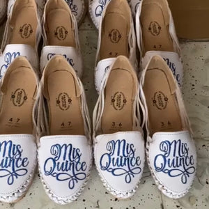 Mis Quince - Blue Sweet 15 White Embroidered Leather Flats