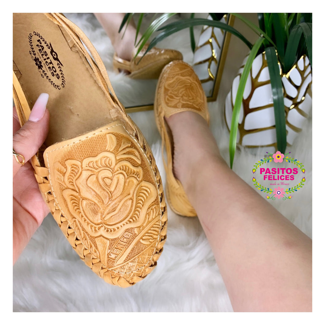 Mexico - Tan Tooled Leather Flats