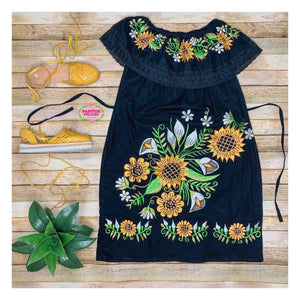 Black sunflower off shoulder dress