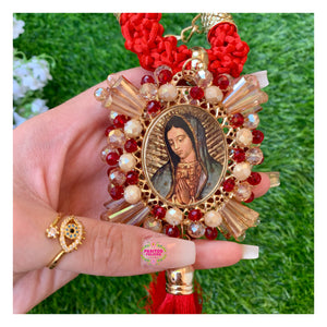 Sagrado Corazón con Virgencita - Sacred Heart w Virgin Mary Keychain and Car Blessing