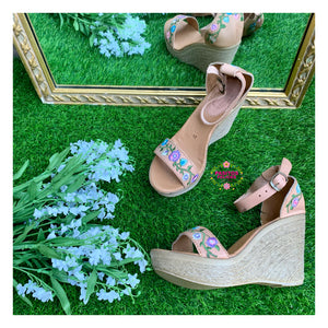 Tan Floral wedges